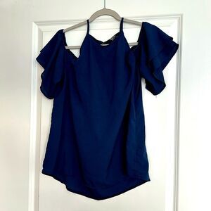 Navy blue blouse with peak-a-boo shoulder cutouts XL